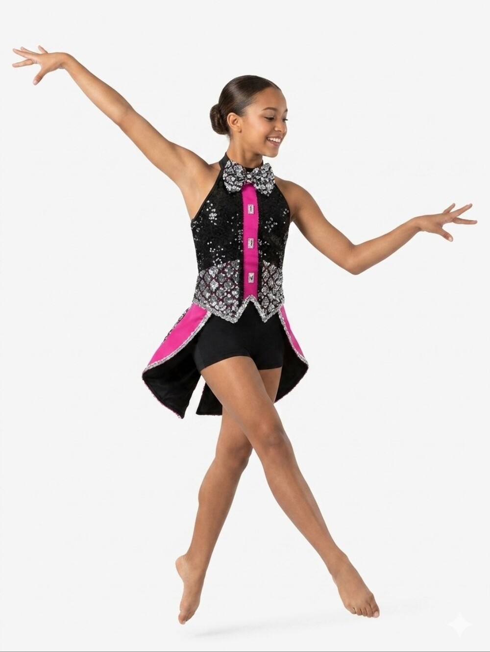 Tuxedo Sparkling Pink & Black Kids Dance Costume Size MC